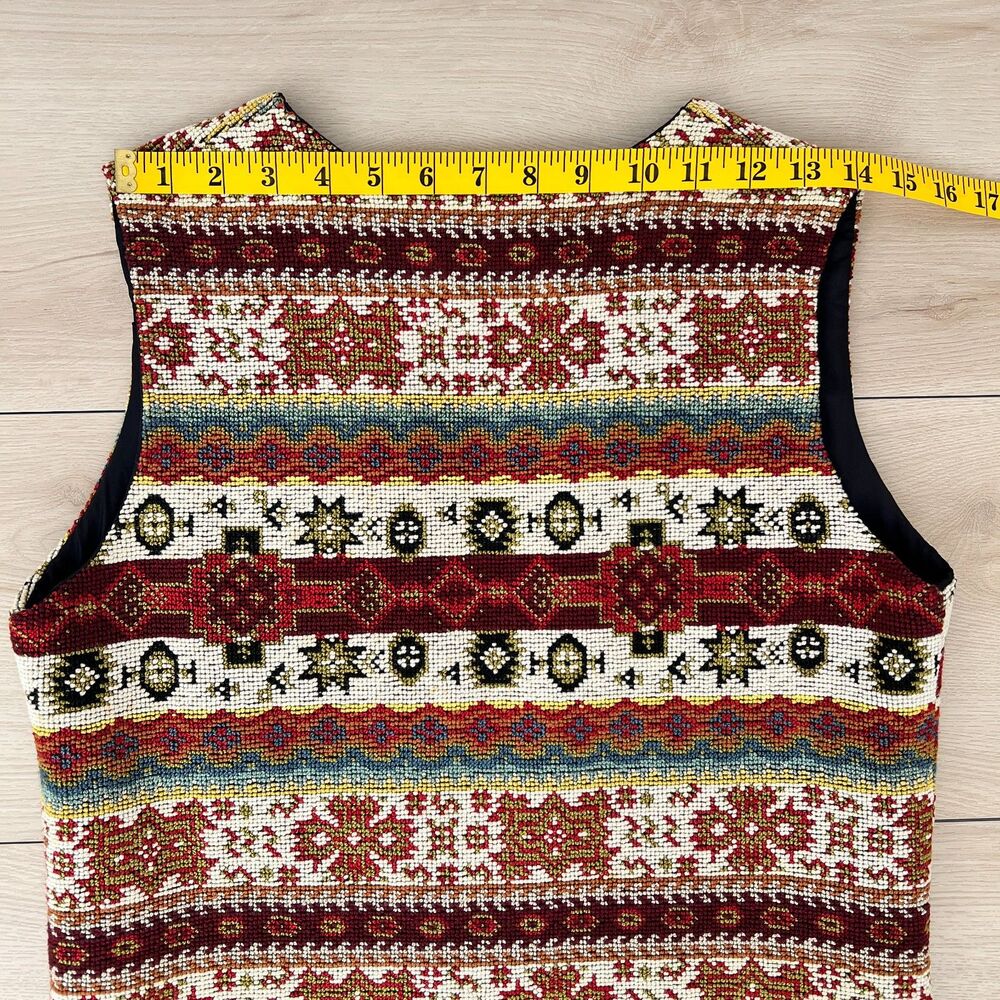 Vintage 70s Joseph Magnin Southwestern Tapestry Vest Long Open-Front Size Medium - Picture 12 of 13